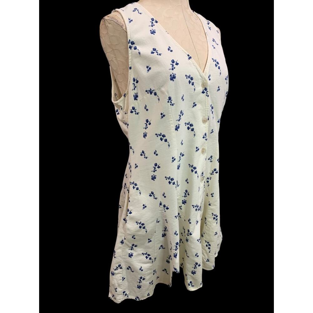 Large Universal Thread A-Line Sleeveless Button Up Dress Ivory Blue Floral